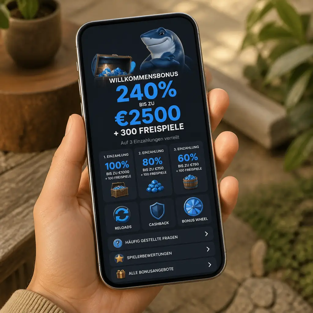 Winshark Bonus: 240% bis €2500 + 300 Freispiele visual guide for Winshark Casino